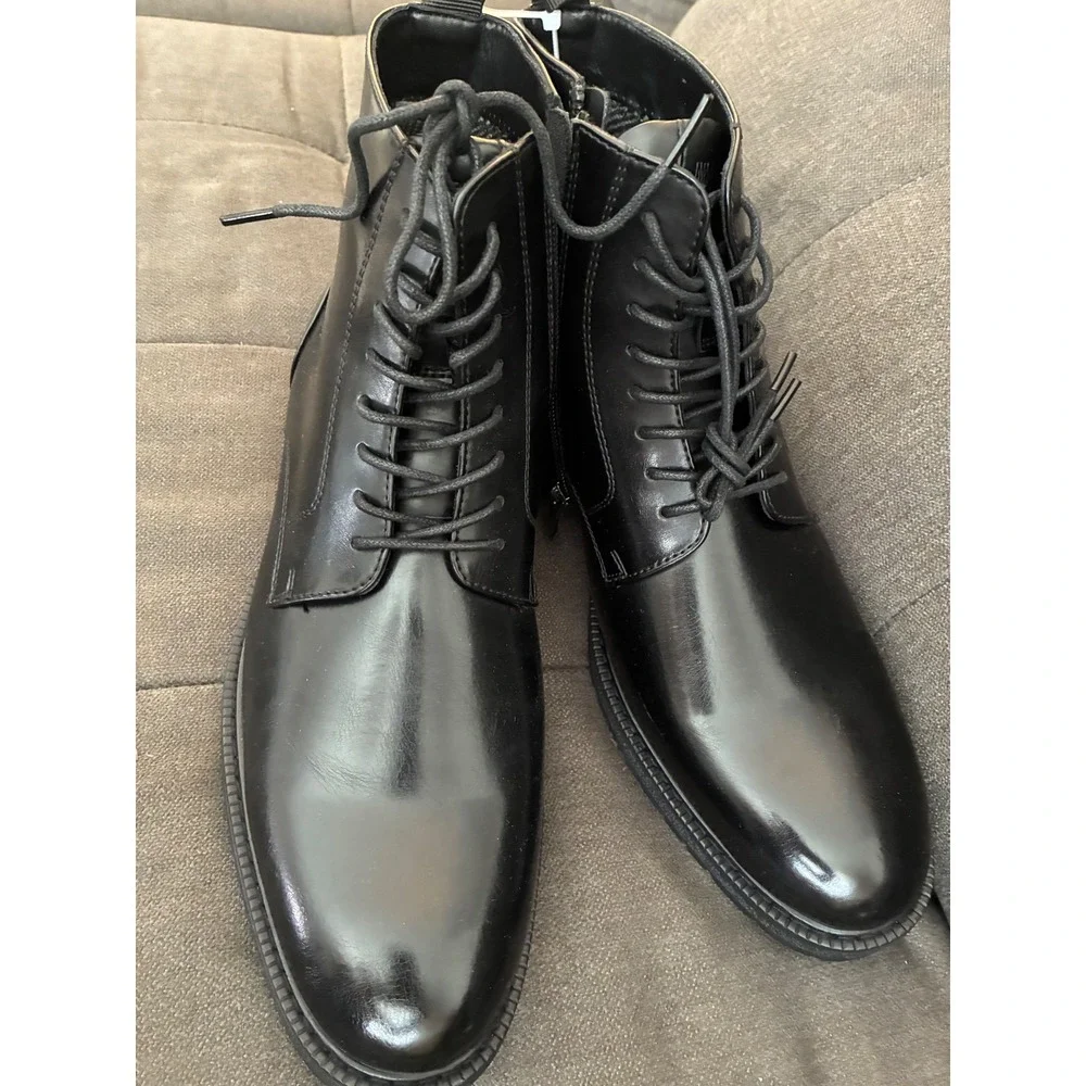 Madden NYC Combat Boots Mens 11.5 Black Side Zip Lace Up Lug Sole Ortholite New